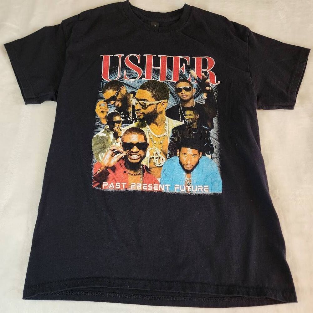 Gildan Usher Past Present Furture Black Graphic Tshirt Size Medium